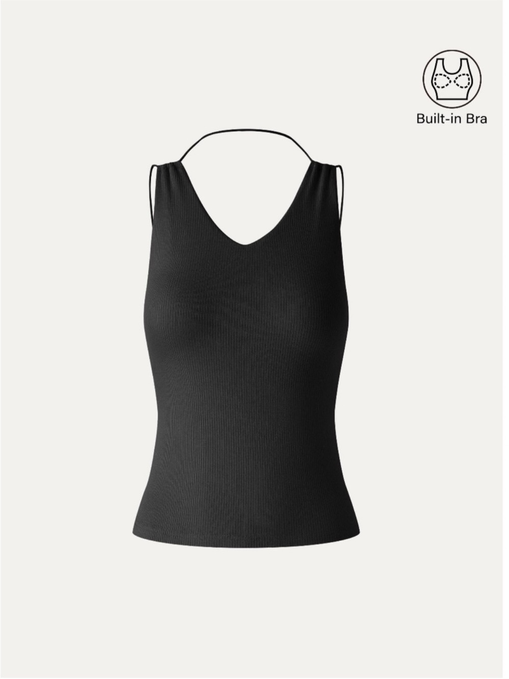 NWT OGL-Sleeveless V-Neck with Strappy Back & Built in Bra. Black Tank Top
